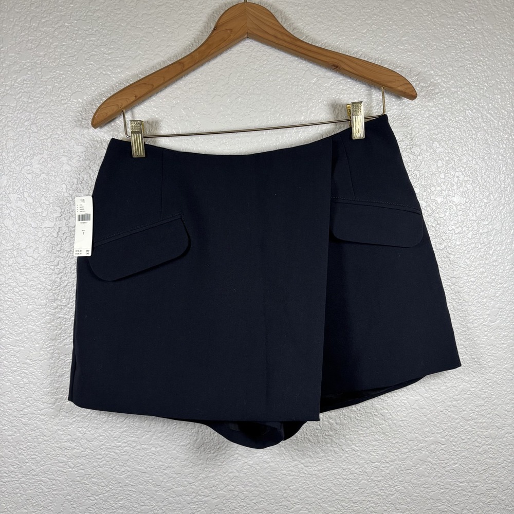 NWT Anthropologie Maeve Preppy Tailored Faux Wrap Skort Black Size 8 Academia